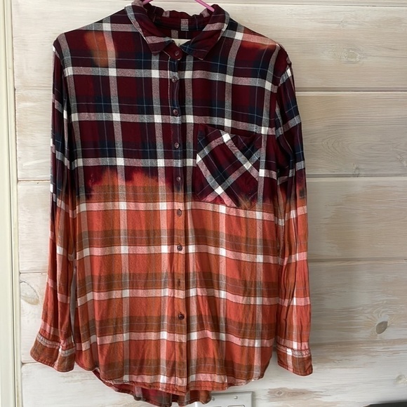 Bleached Ombre Flannel‎ Shirt - Picture 1 of 6